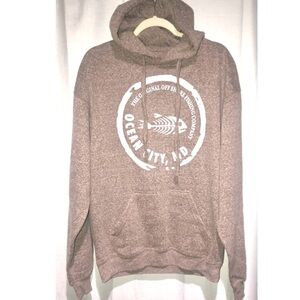 Fishing Hoodie Sweatshirt Tan/White Large